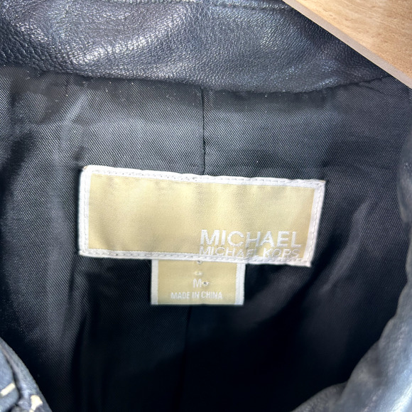 Michael Kors Womens Black Leather Jacket Size M Supple Motorcycle Biker Coat - Picture 5 of 11